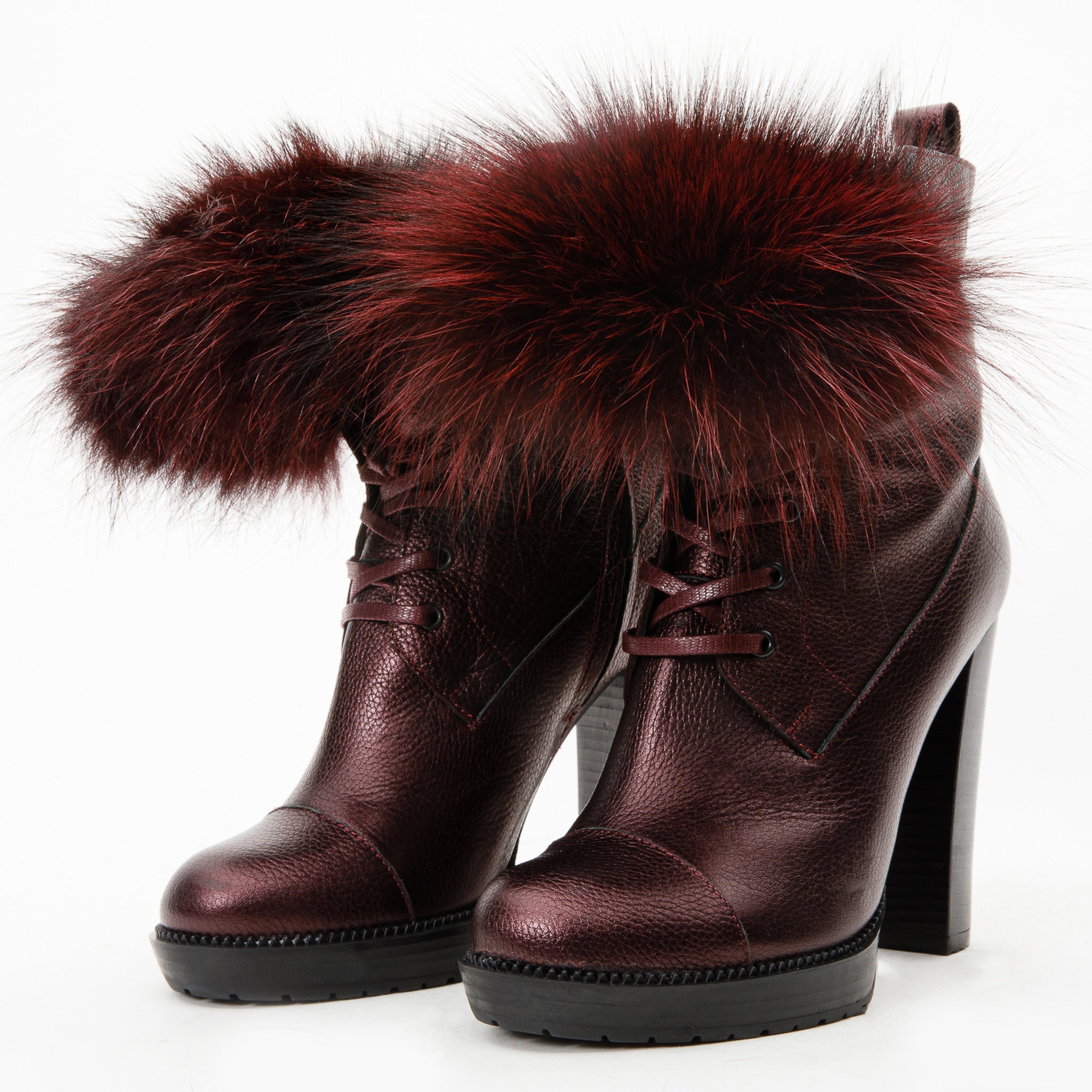 The Melo Burgundy Leather Natural Mid Calf Platform Heel Boot - Vinci Leather