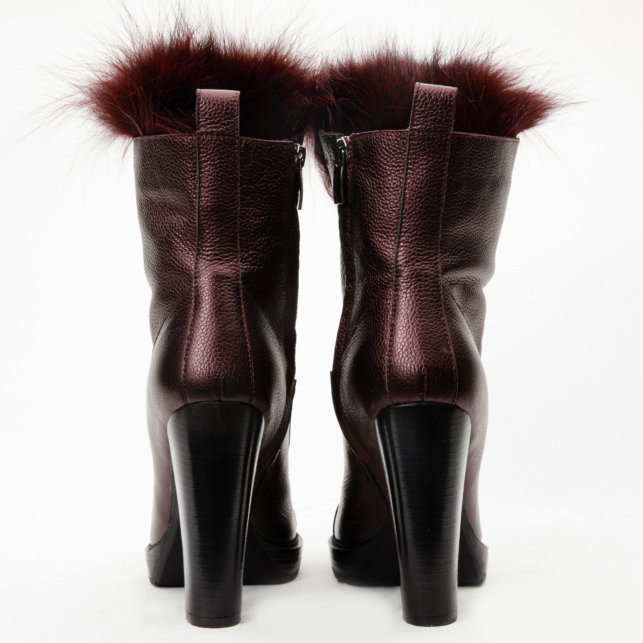 The Melo Burgundy Leather Natural Mid Calf Platform Heel Boot - Vinci Leather