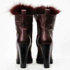 The Melo Burgundy Leather Natural Mid Calf Platform Heel Boot - Vinci Leather