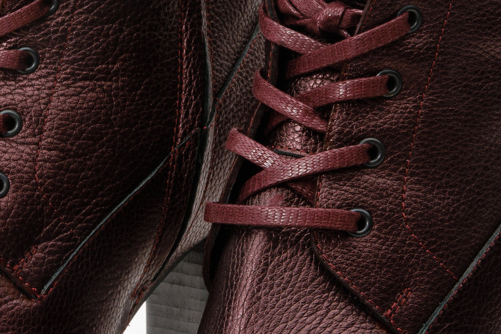 The Melo Burgundy Leather Natural Mid Calf Platform Heel Boot - Vinci Leather