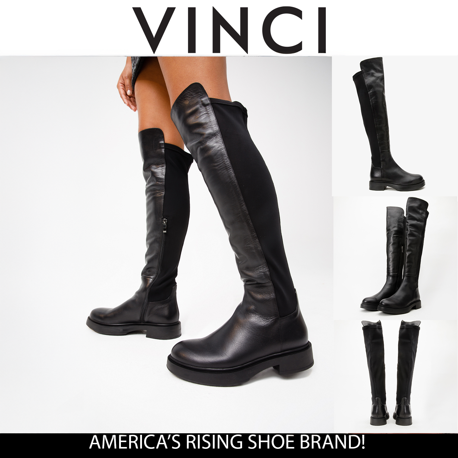 The Harmony Belle Black Leather Knee High Boot - Vinci Leather