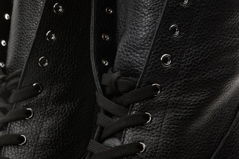 The Melo Black Leather Natural Fur Mid Calf Platform Heel Boot - Vinci Leather