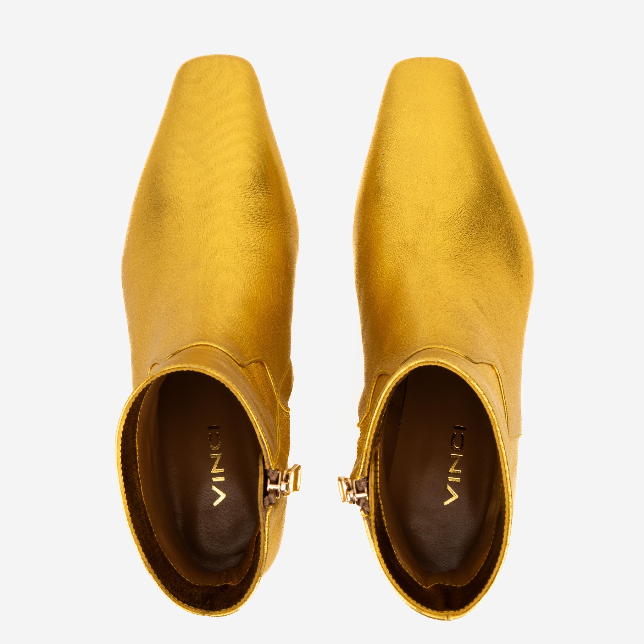 The Golden Glow Gold Leather Kitten Heel Boot - Vinci Leather