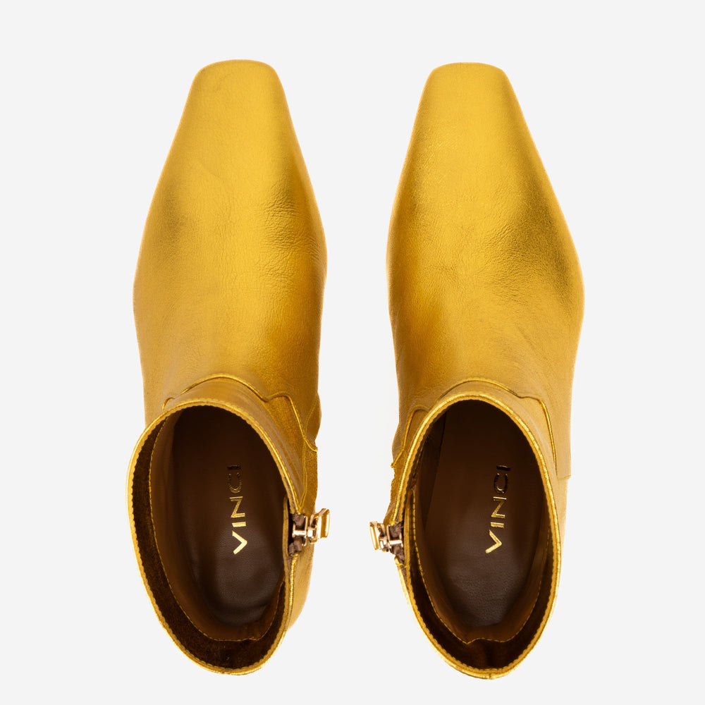 The Golden Glow Gold Leather Kitten Heel Boot - Vinci Leather