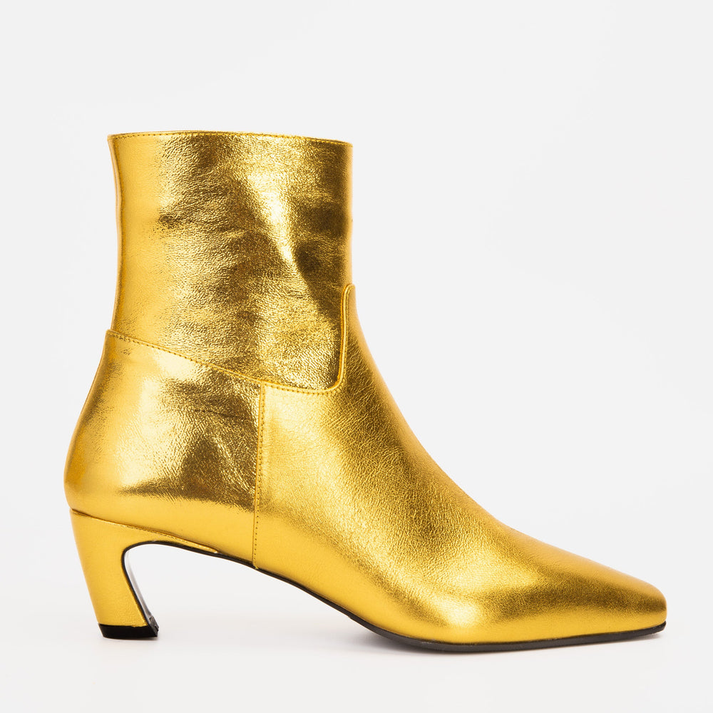 The Golden Glow Gold Leather Kitten Heel Boot - Vinci Leather