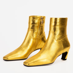 The Golden Glow Gold Leather Kitten Heel Boot - Vinci Leather