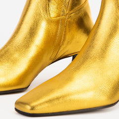 The Golden Glow Gold Leather Kitten Heel Boot - Vinci Leather