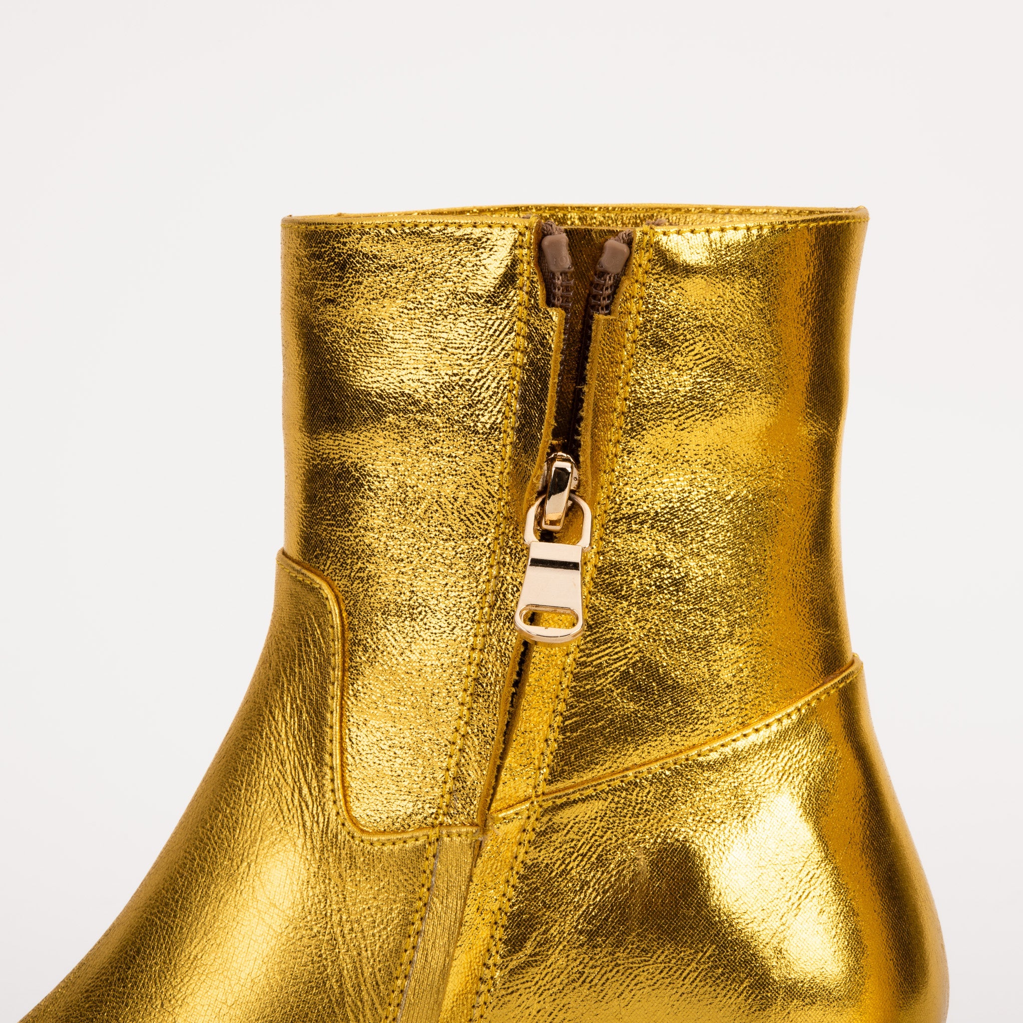 The Golden Glow Gold Leather Kitten Heel Boot - Vinci Leather