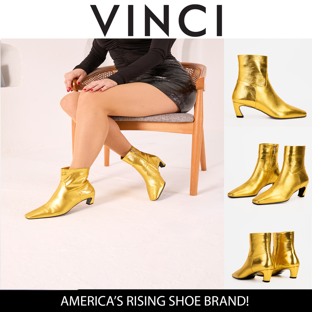 The Golden Glow Gold Leather Kitten Heel Boot - Vinci Leather