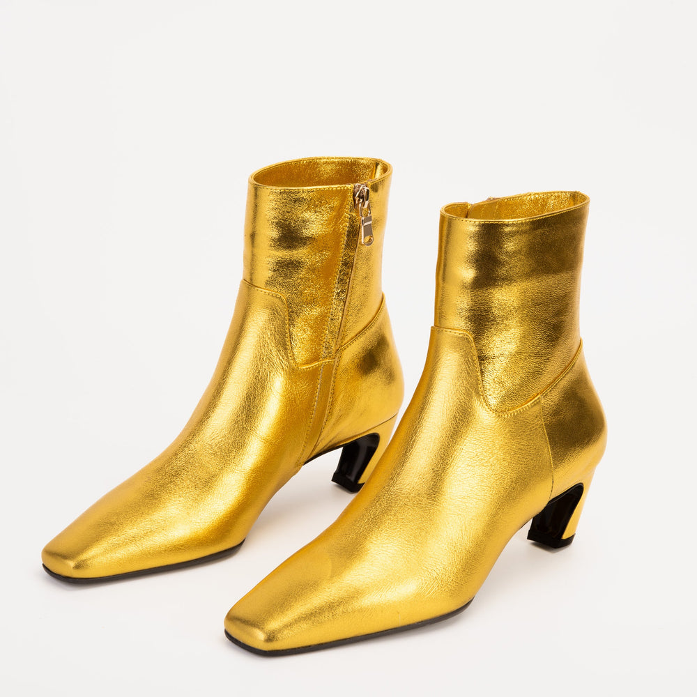 The Golden Glow Gold Leather Kitten Heel Boot - Vinci Leather