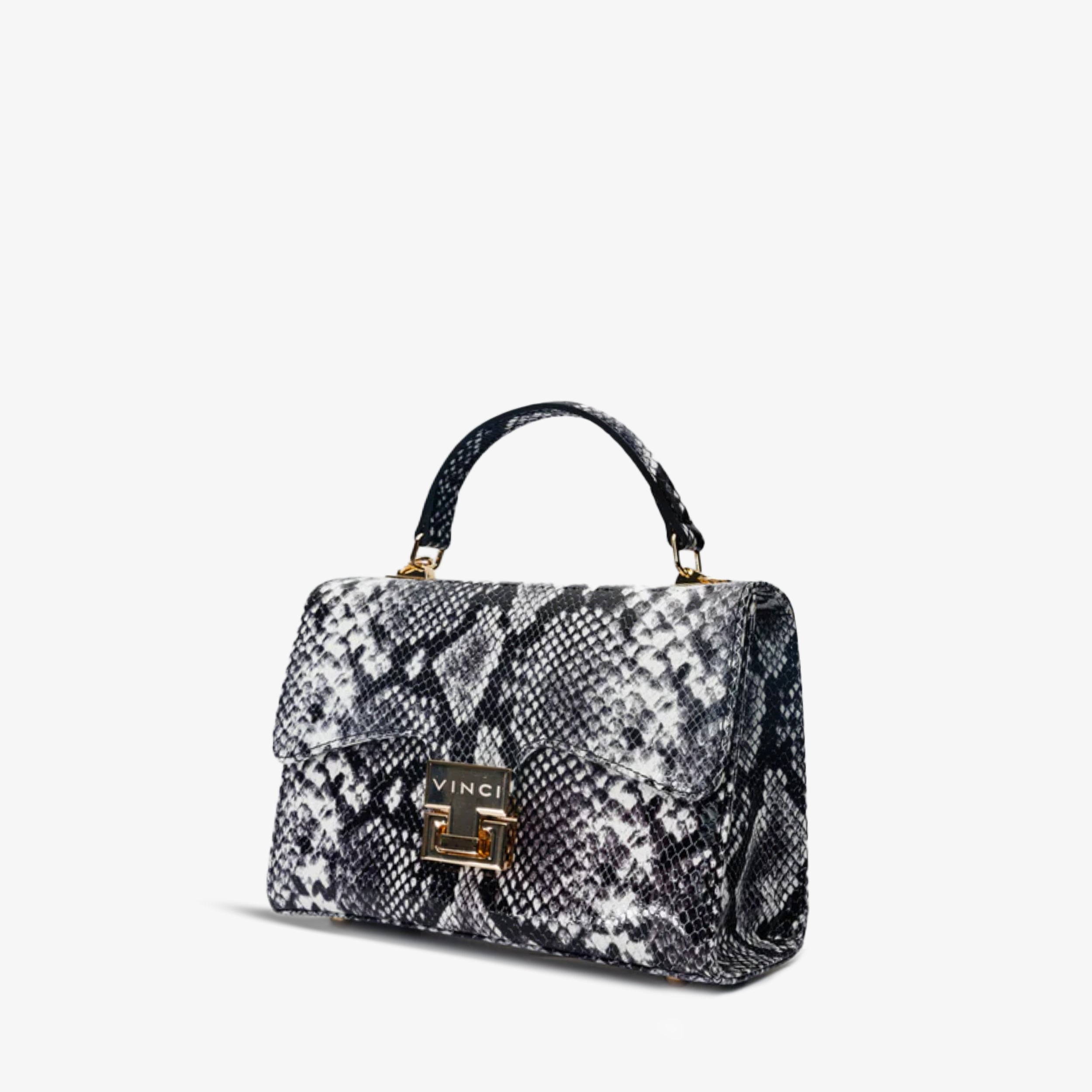 The Venezia Black White Leather Handbag - Vinci Leather