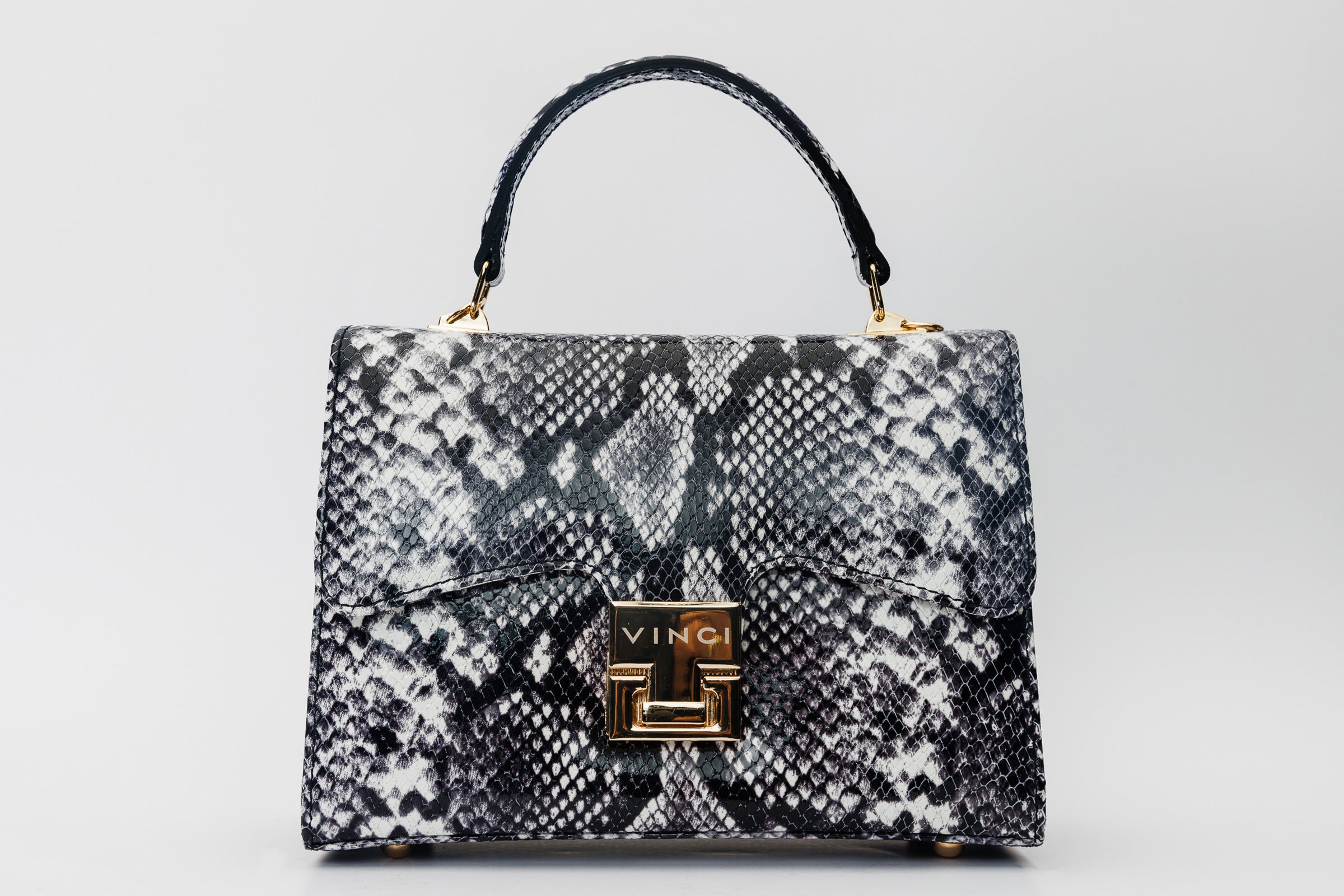 The Venezia Black White Leather Handbag - Vinci Leather