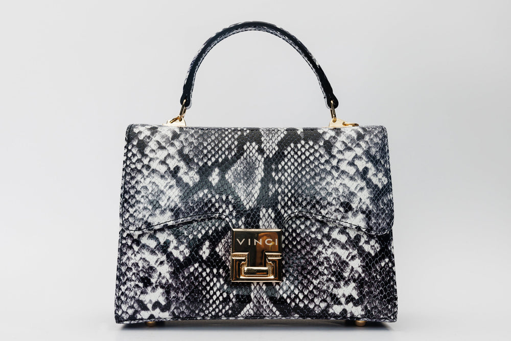 The Venezia Black White Leather Handbag - Vinci Leather