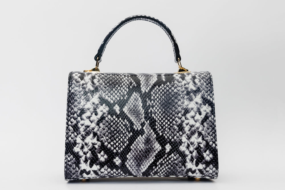 The Venezia Black White Leather Handbag - Vinci Leather