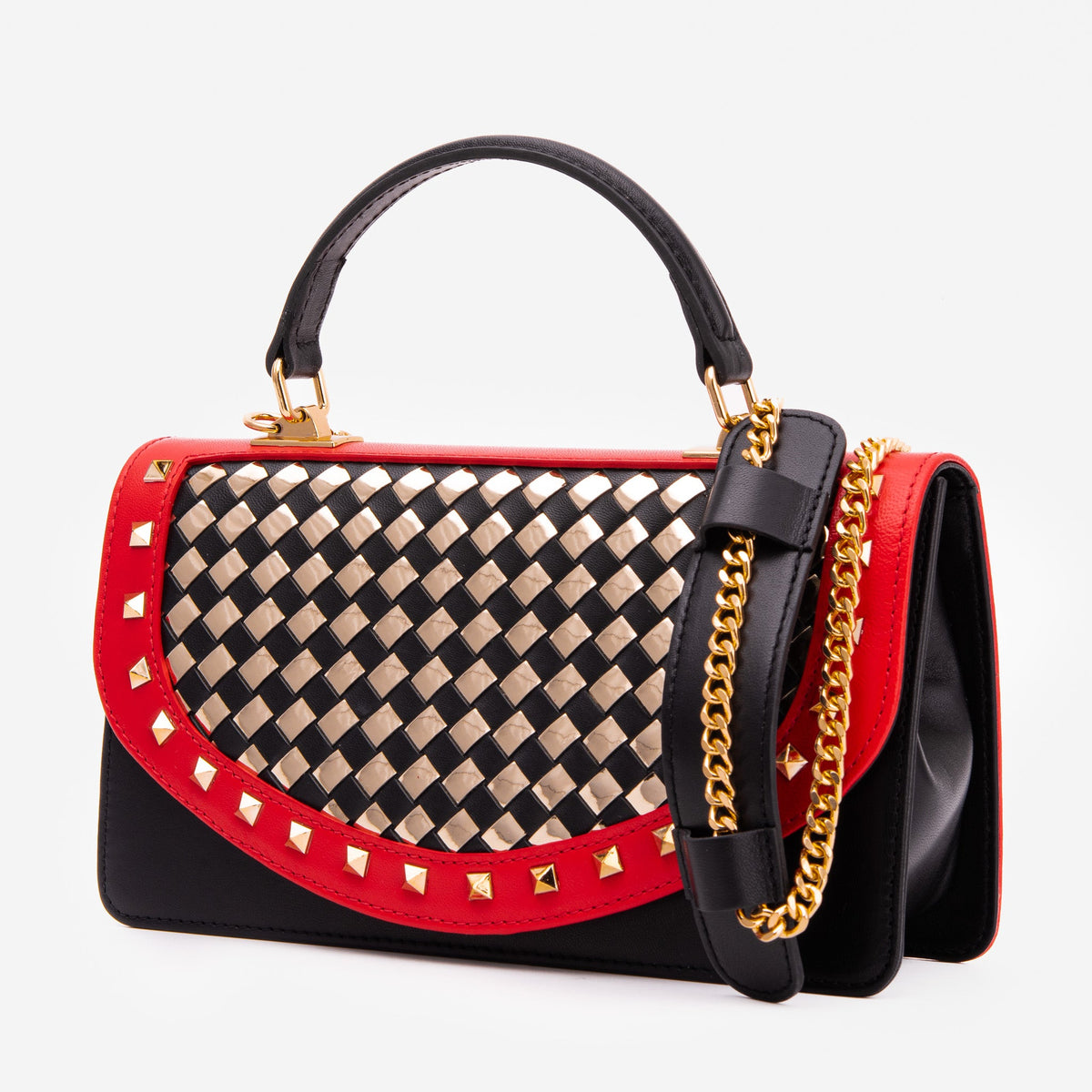 The Dosso Black and Gold Handwoven Leather Handbag - Vinci Leather