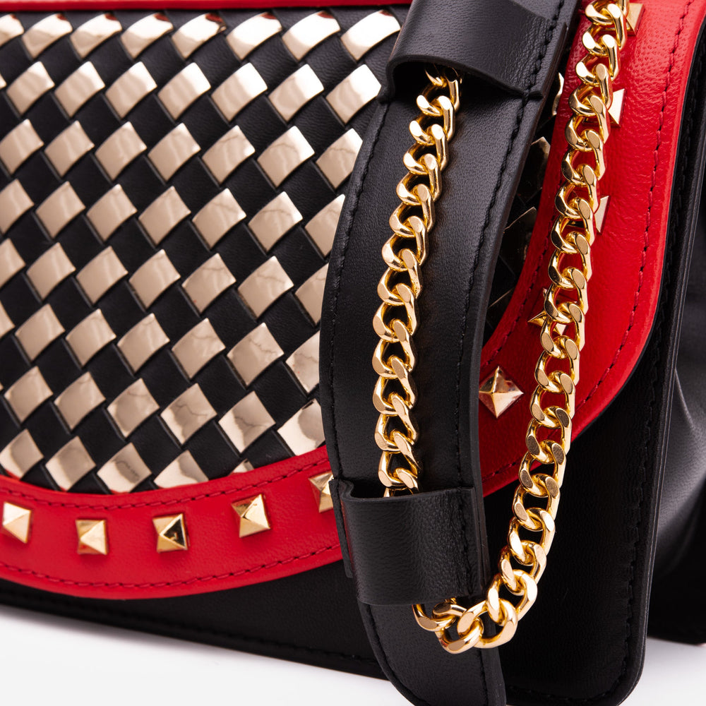 The Dosso Black and Gold Handwoven Leather Handbag - Vinci Leather