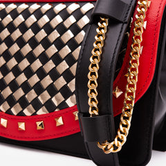 The Dosso Black and Gold Handwoven Leather Handbag - Vinci Leather