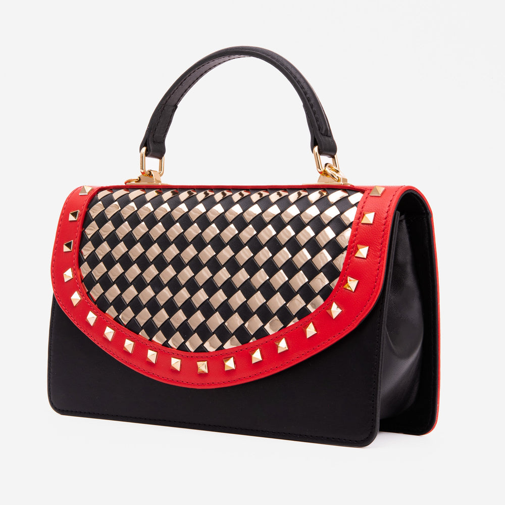 The Dosso Black and Gold Handwoven Leather Handbag - Vinci Leather