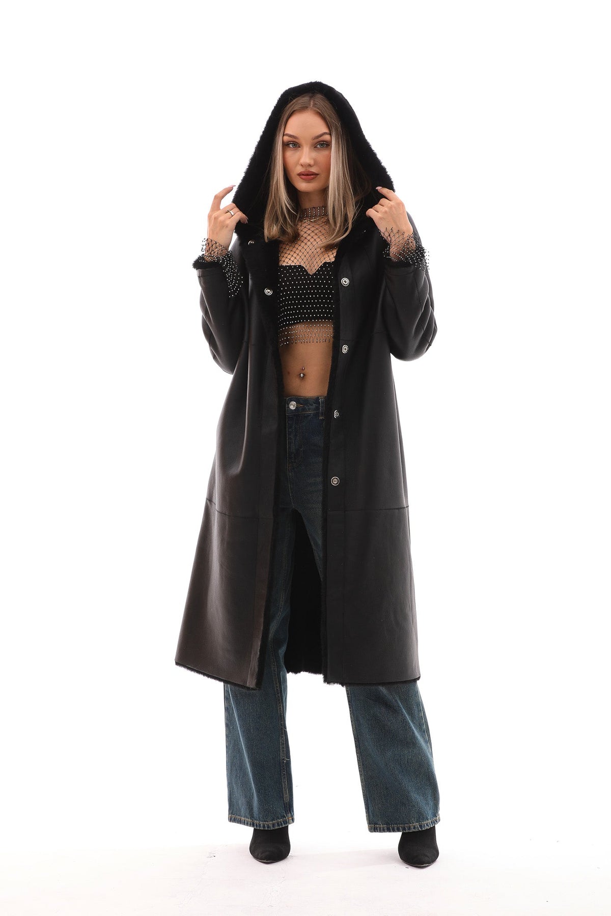 The Virella Reversible Hooded Shearling Leather Jacket - Vinci Leather