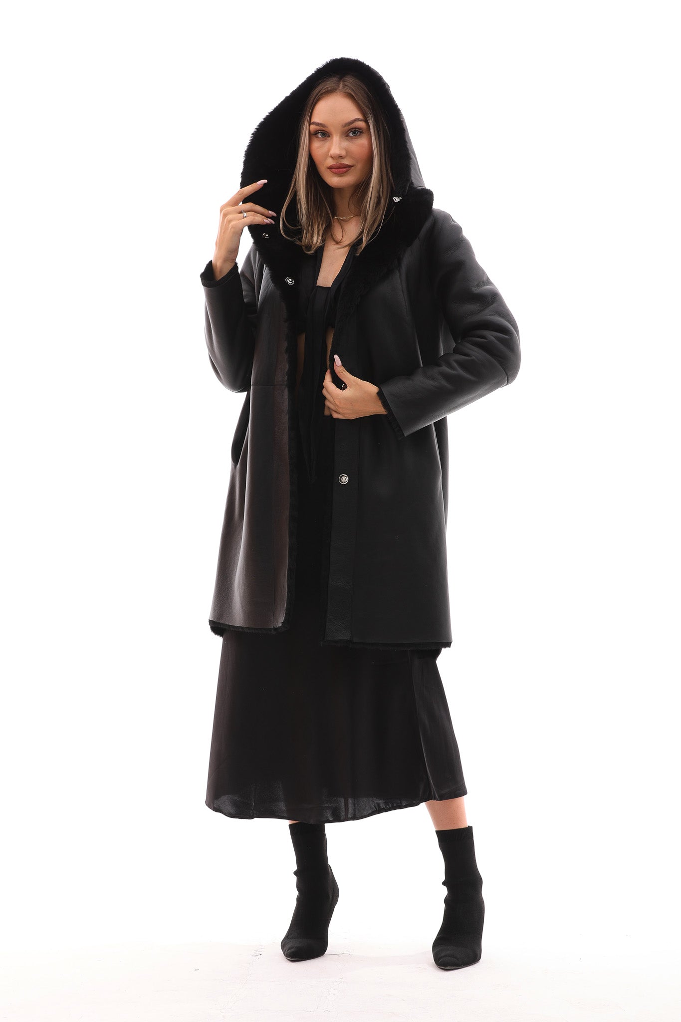 The Noctura Reversible Hooded Shearling Leather Jacket - Vinci Leather