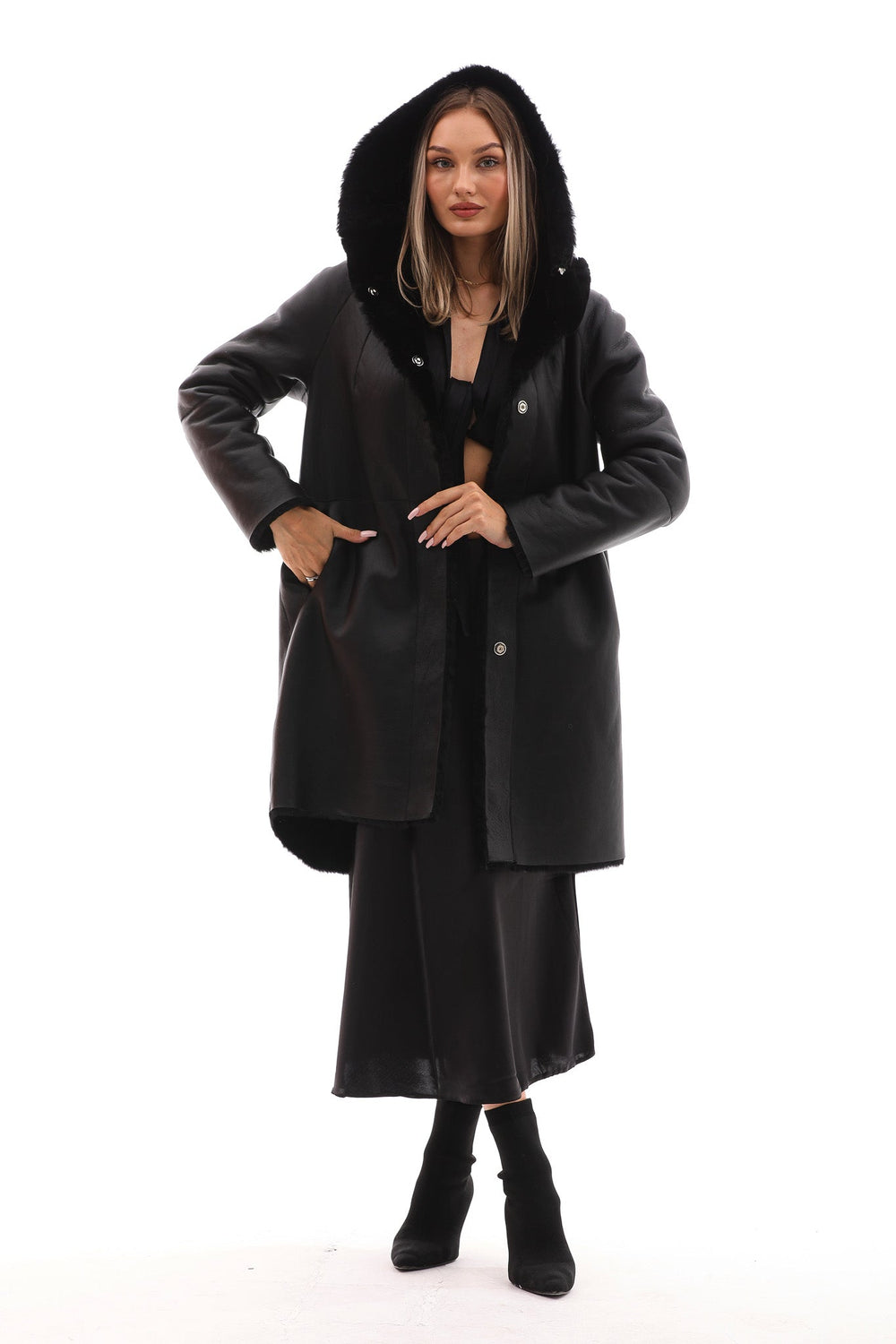 The Noctura Reversible Hooded Shearling Leather Jacket - Vinci Leather