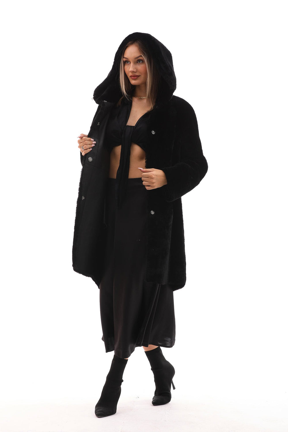 The Noctura Reversible Hooded Shearling Leather Jacket - Vinci Leather