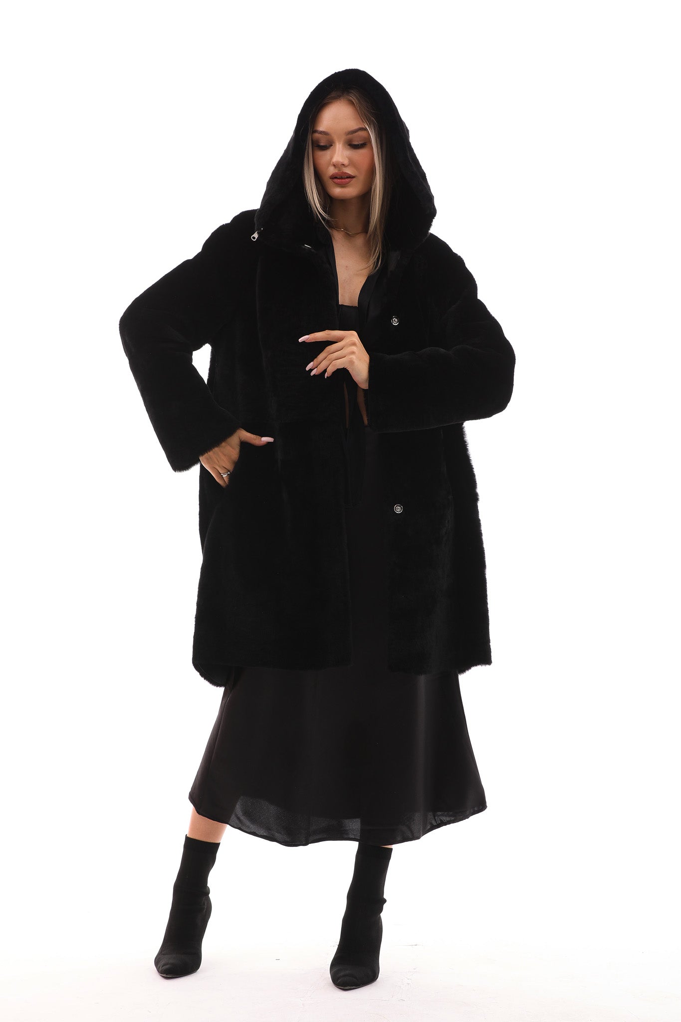 The Noctura Reversible Hooded Shearling Leather Jacket - Vinci Leather