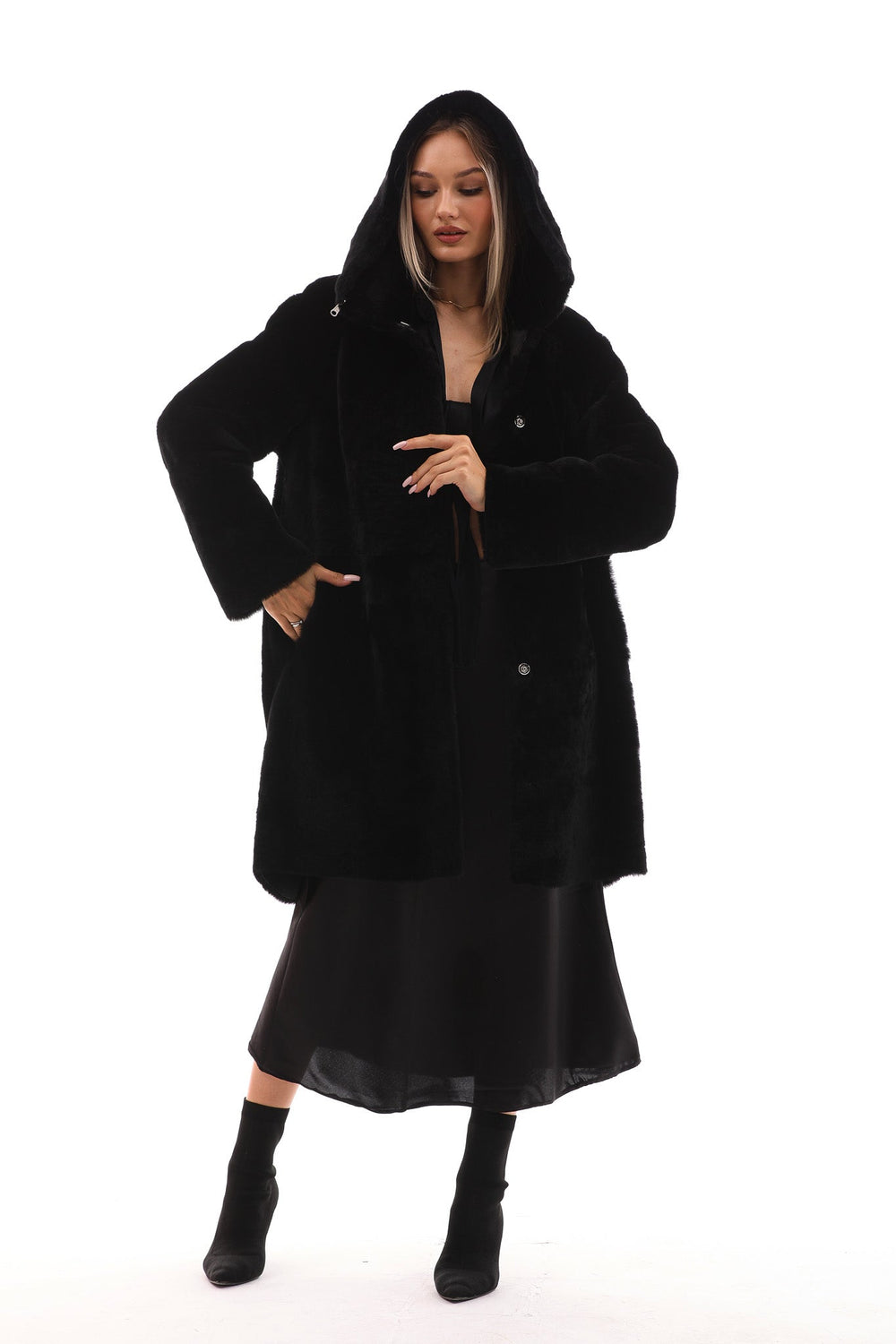 The Noctura Reversible Hooded Shearling Leather Jacket - Vinci Leather
