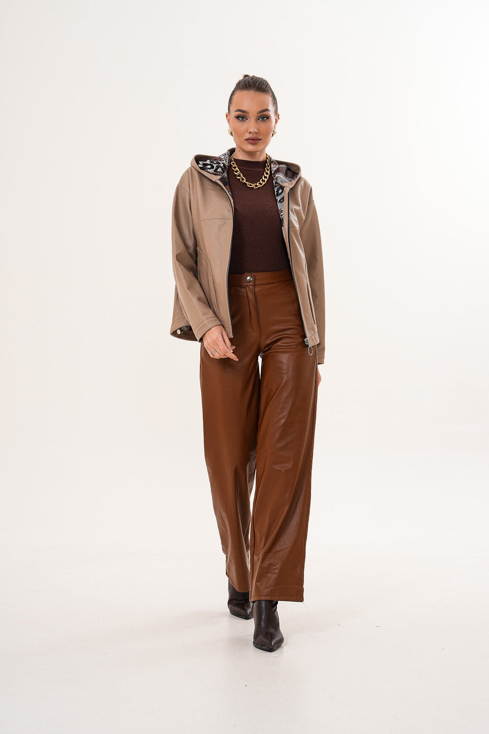 The Calyra Reversible Leather Jacket – Taupe - Vinci Leather