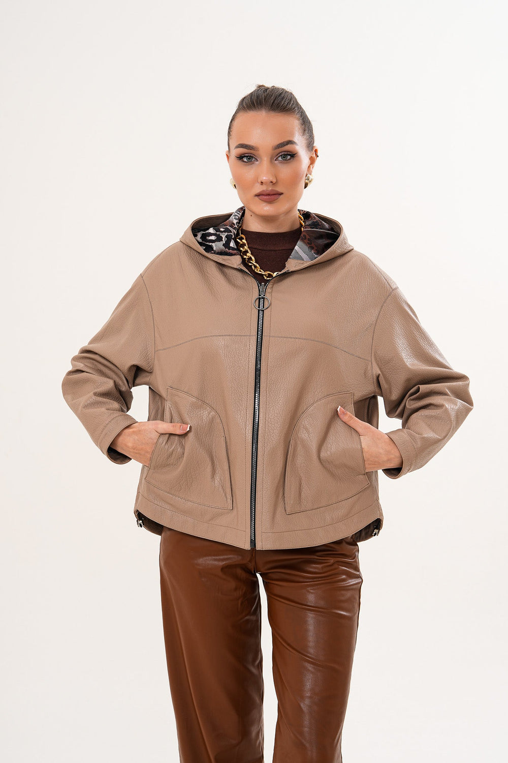 The Calyra Reversible Leather Jacket – Taupe - Vinci Leather