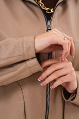 The Calyra Reversible Leather Jacket – Taupe - Vinci Leather
