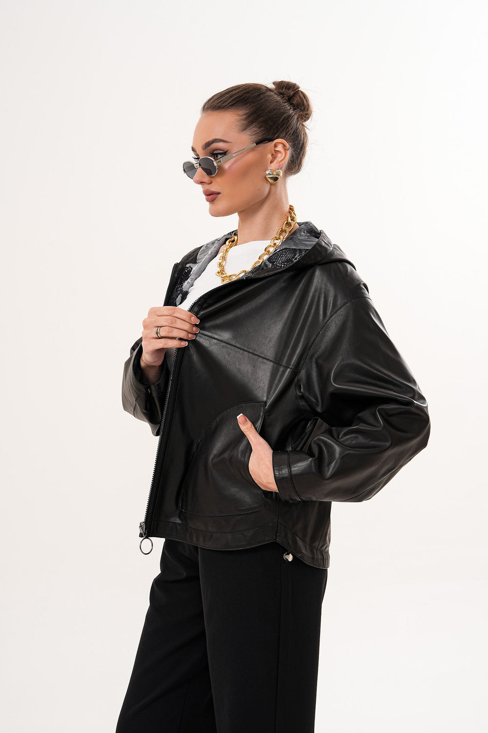 The Calyra Reversible Leather Jacket – Black - Vinci Leather