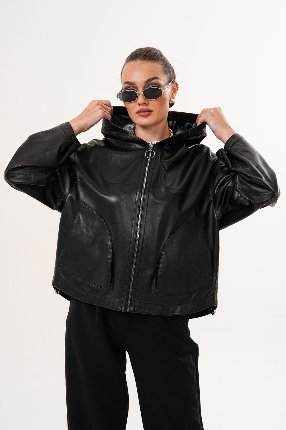 The Calyra Reversible Leather Jacket – Black - Vinci Leather