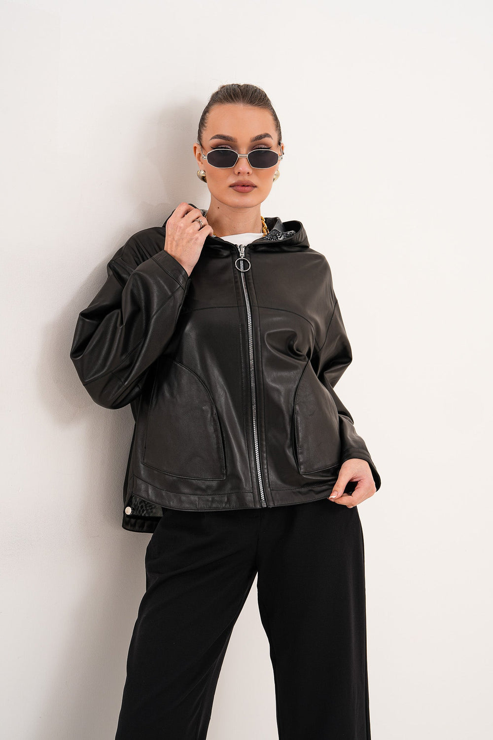 The Calyra Reversible Leather Jacket – Black - Vinci Leather