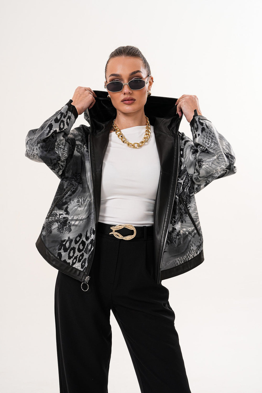 The Calyra Reversible Leather Jacket – Black - Vinci Leather