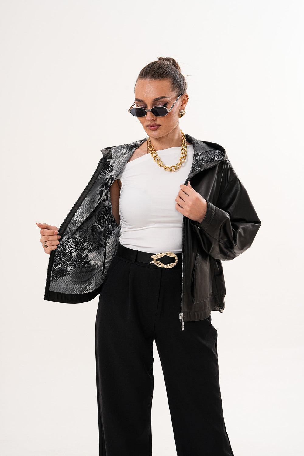 The Calyra Reversible Leather Jacket – Black - Vinci Leather