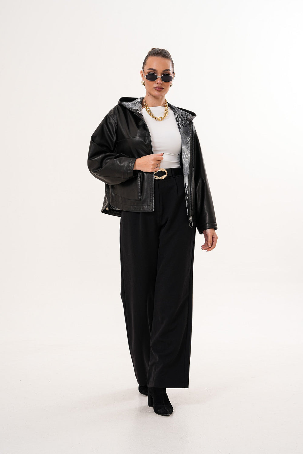 The Calyra Reversible Leather Jacket – Black - Vinci Leather
