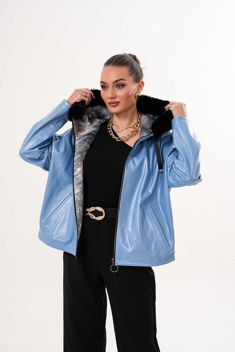 The Velora Sky Blue Reversible Lambskin Leather Jacket - Vinci Leather