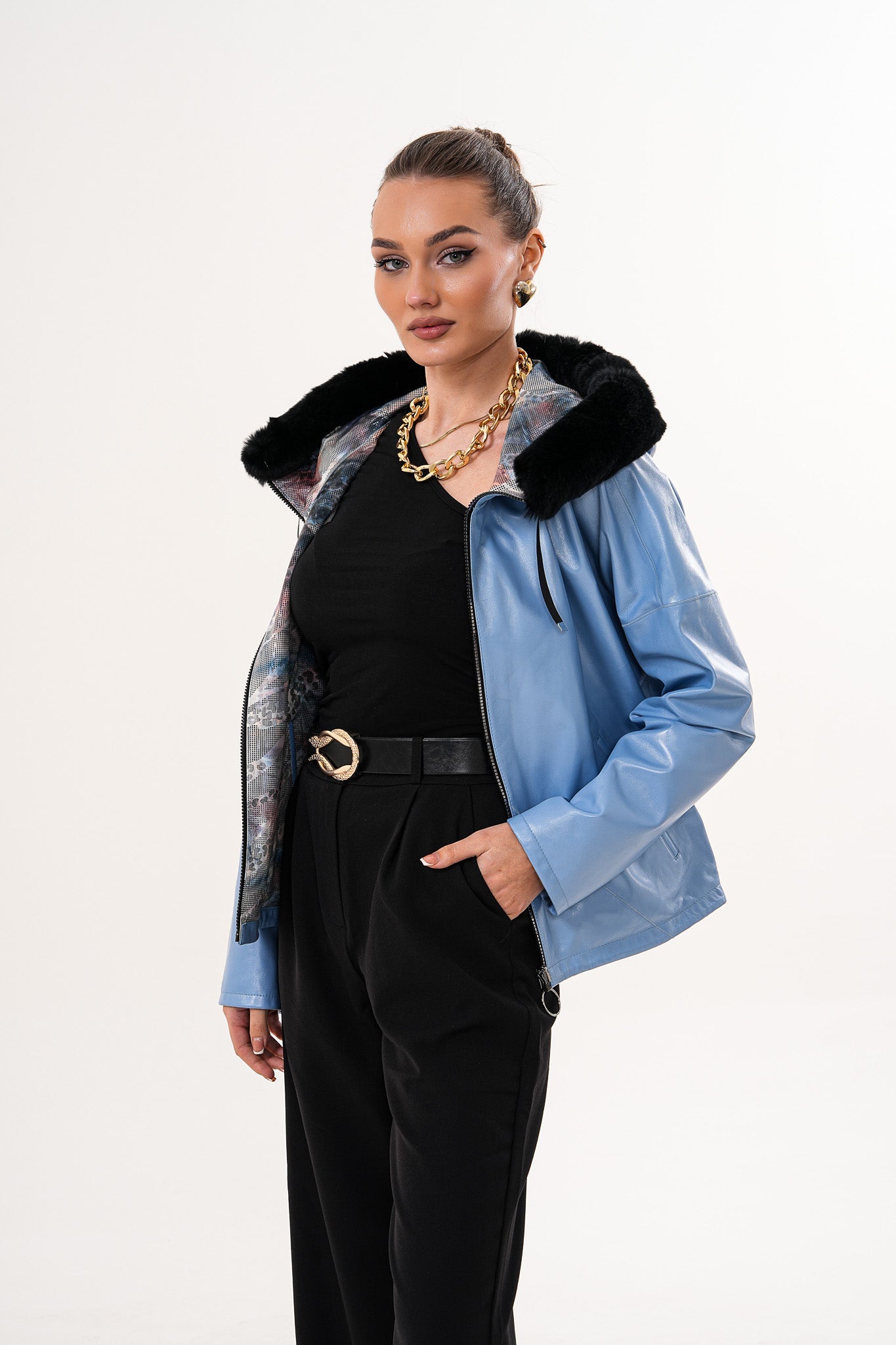 The Velora Sky Blue Reversible Lambskin Leather Jacket - Vinci Leather