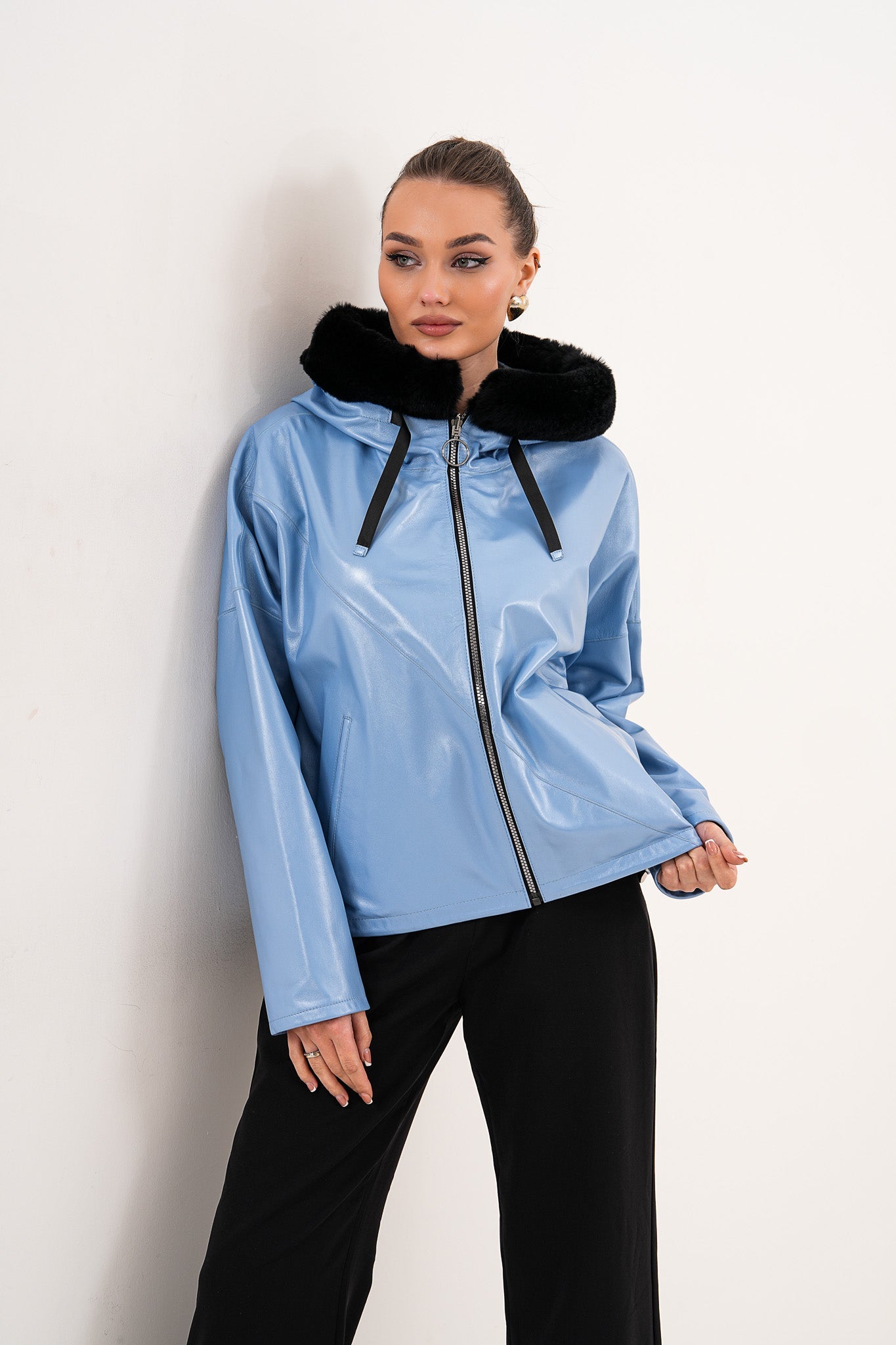 The Velora Sky Blue Reversible Lambskin Leather Jacket - Vinci Leather