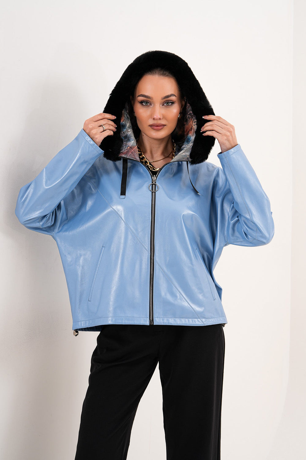 The Velora Sky Blue Reversible Lambskin Leather Jacket - Vinci Leather