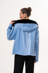 The Velora Sky Blue Reversible Lambskin Leather Jacket - Vinci Leather