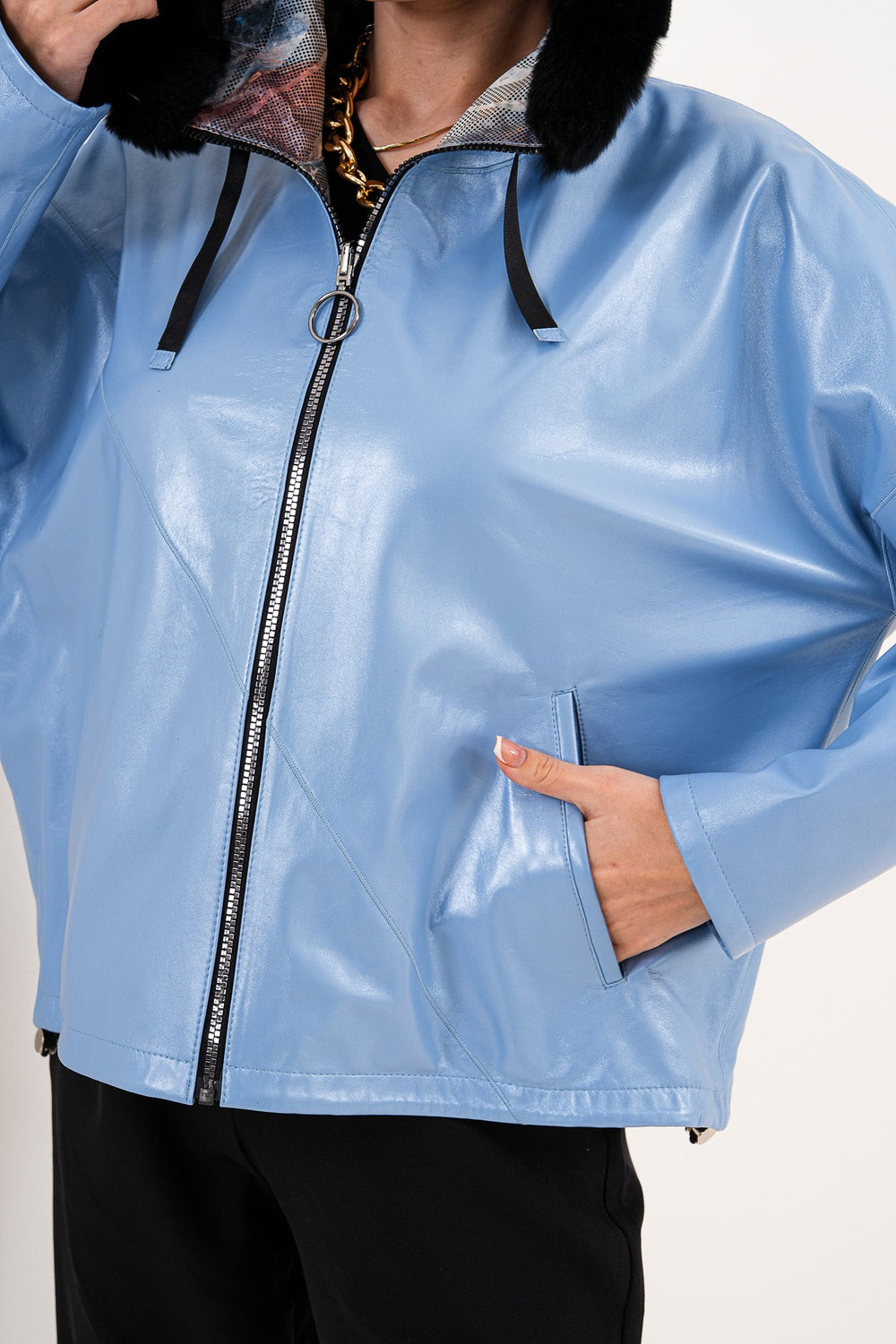 The Velora Sky Blue Reversible Lambskin Leather Jacket - Vinci Leather