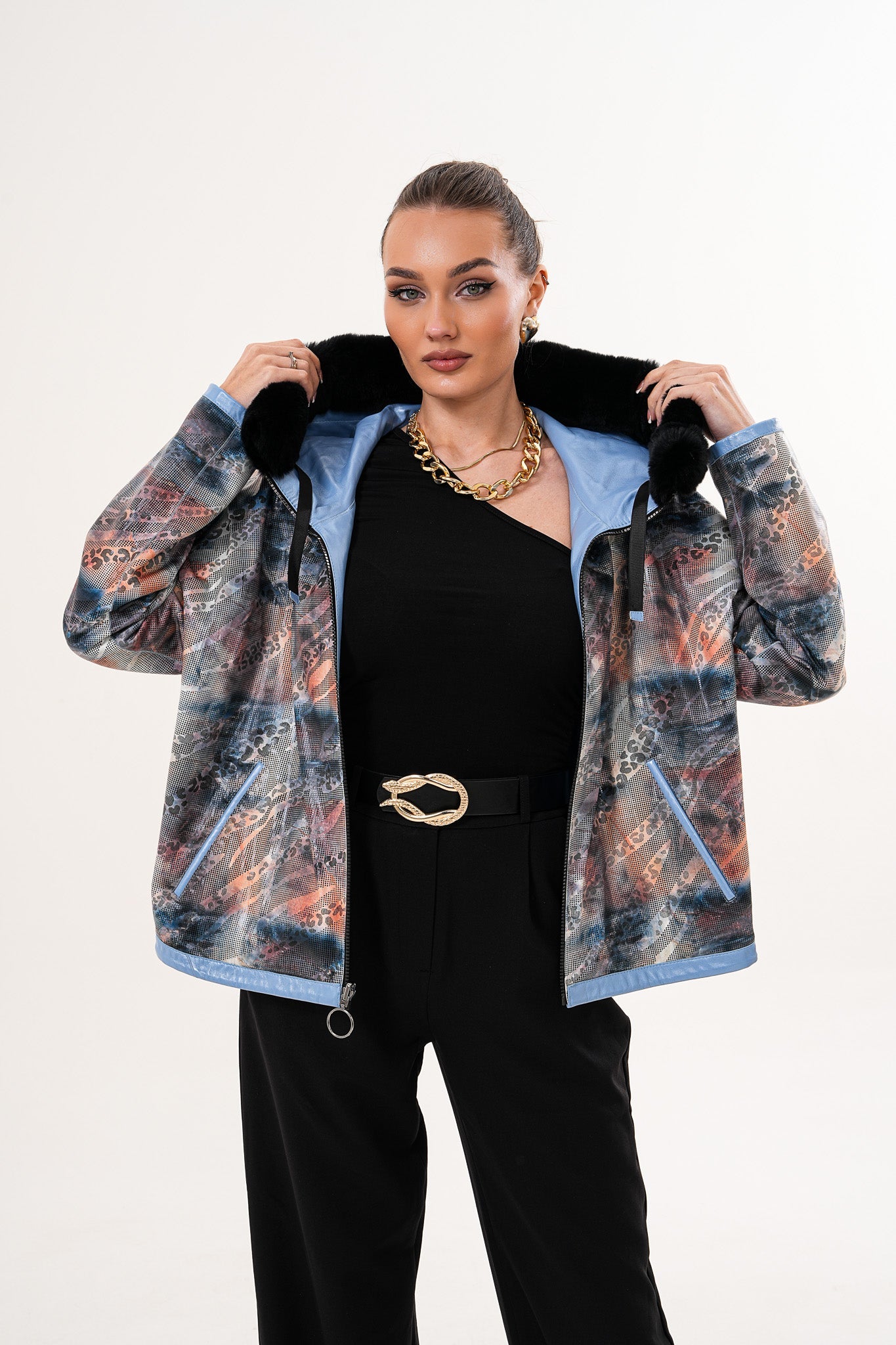 The Velora Sky Blue Reversible Lambskin Leather Jacket - Vinci Leather