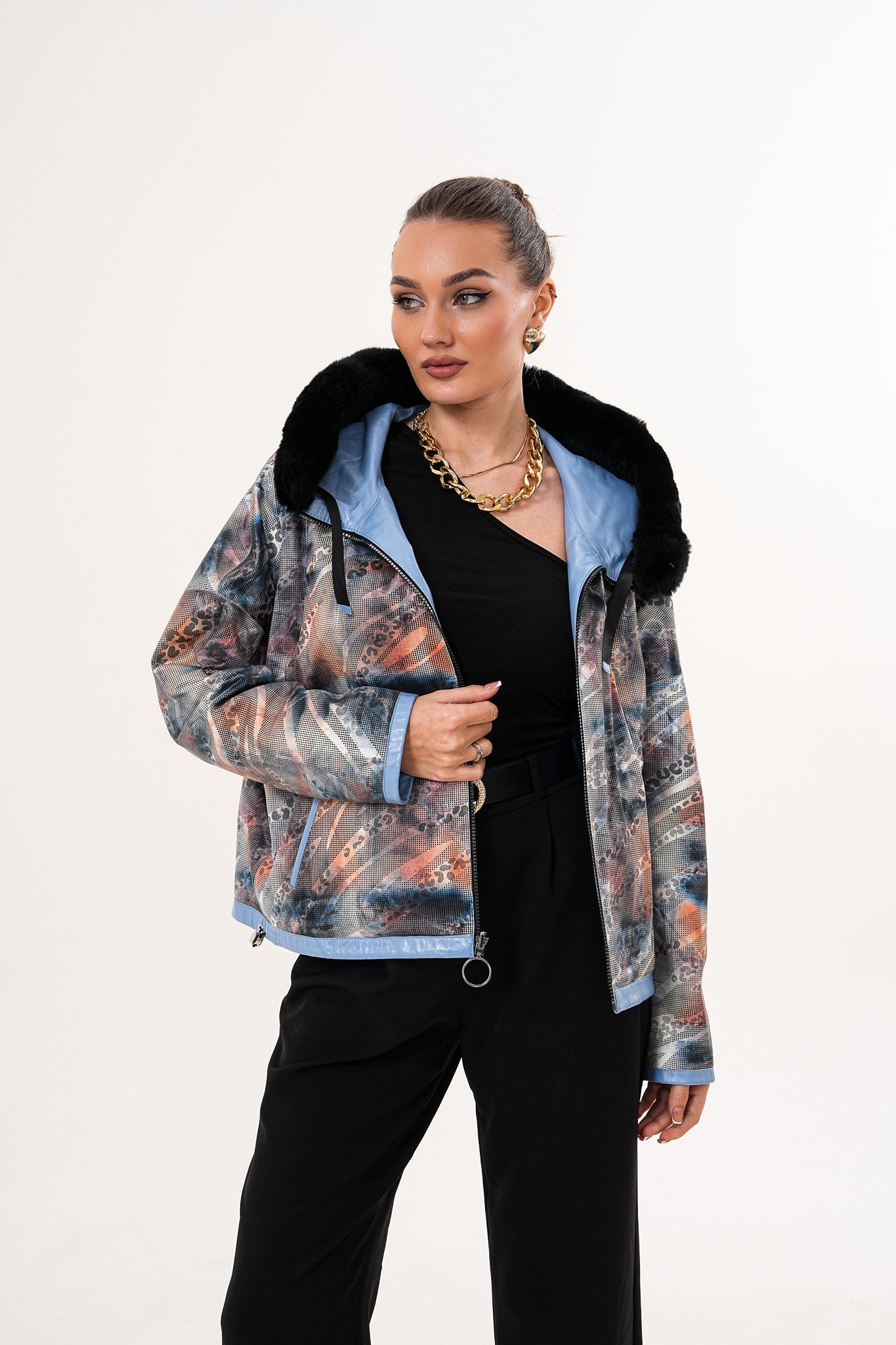 The Velora Sky Blue Reversible Lambskin Leather Jacket - Vinci Leather