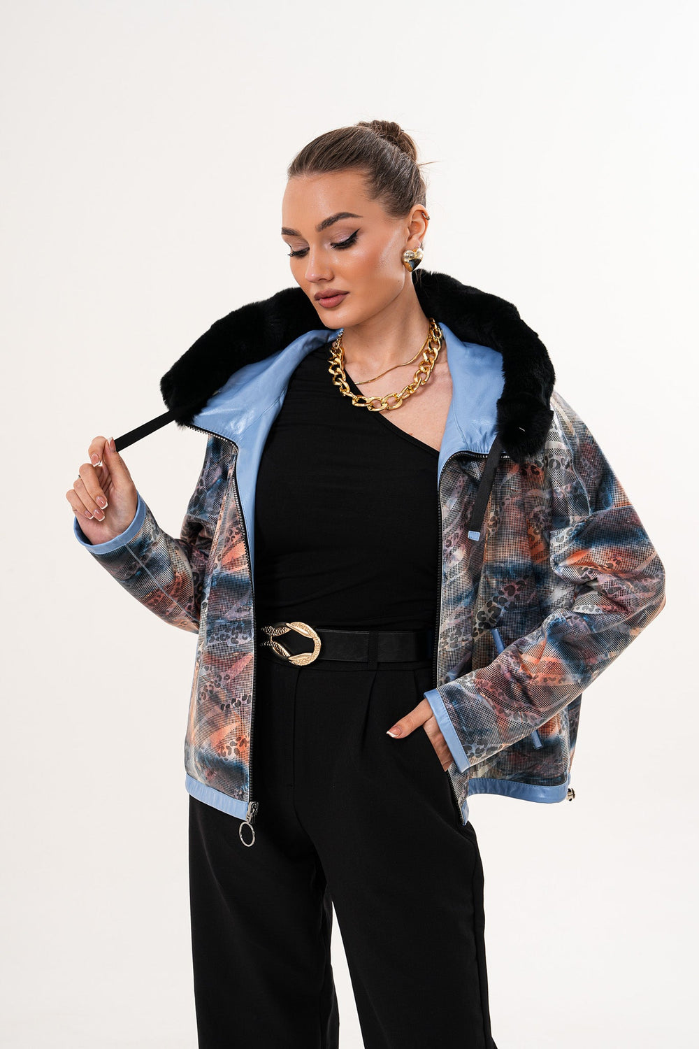 The Velora Sky Blue Reversible Lambskin Leather Jacket - Vinci Leather