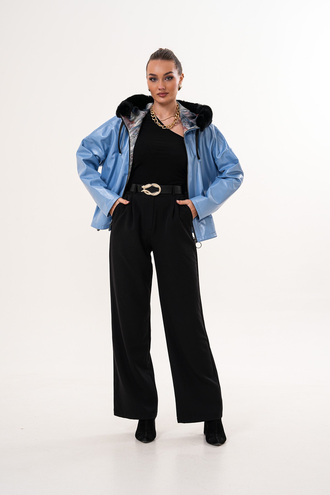 The Velora Sky Blue Reversible Lambskin Leather Jacket - Vinci Leather