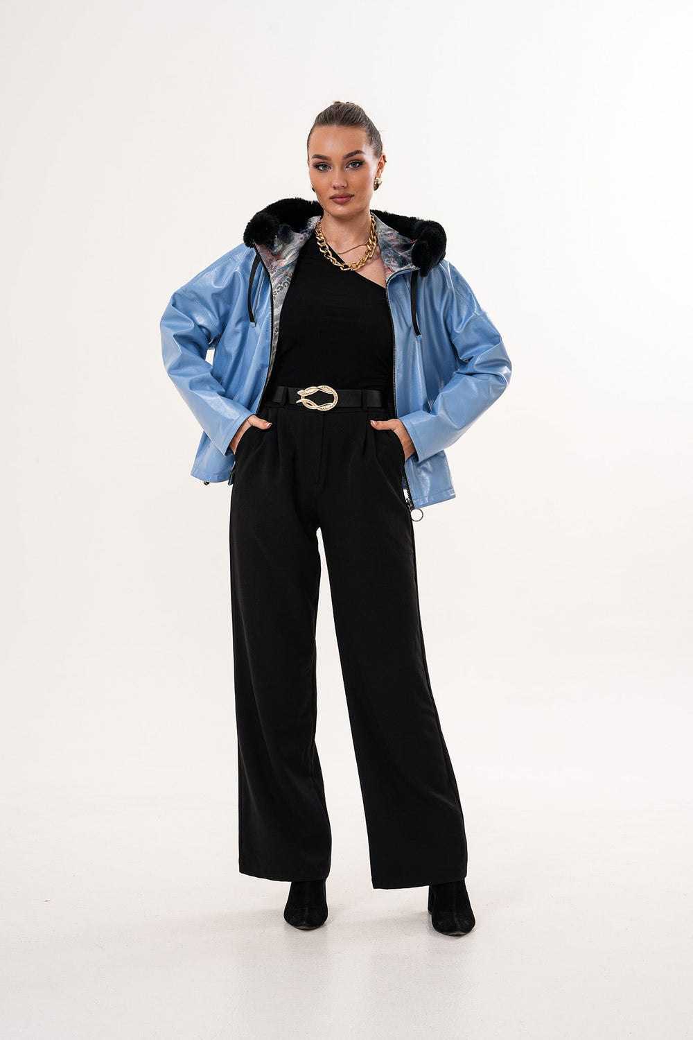 The Velora Sky Blue Reversible Lambskin Leather Jacket - Vinci Leather