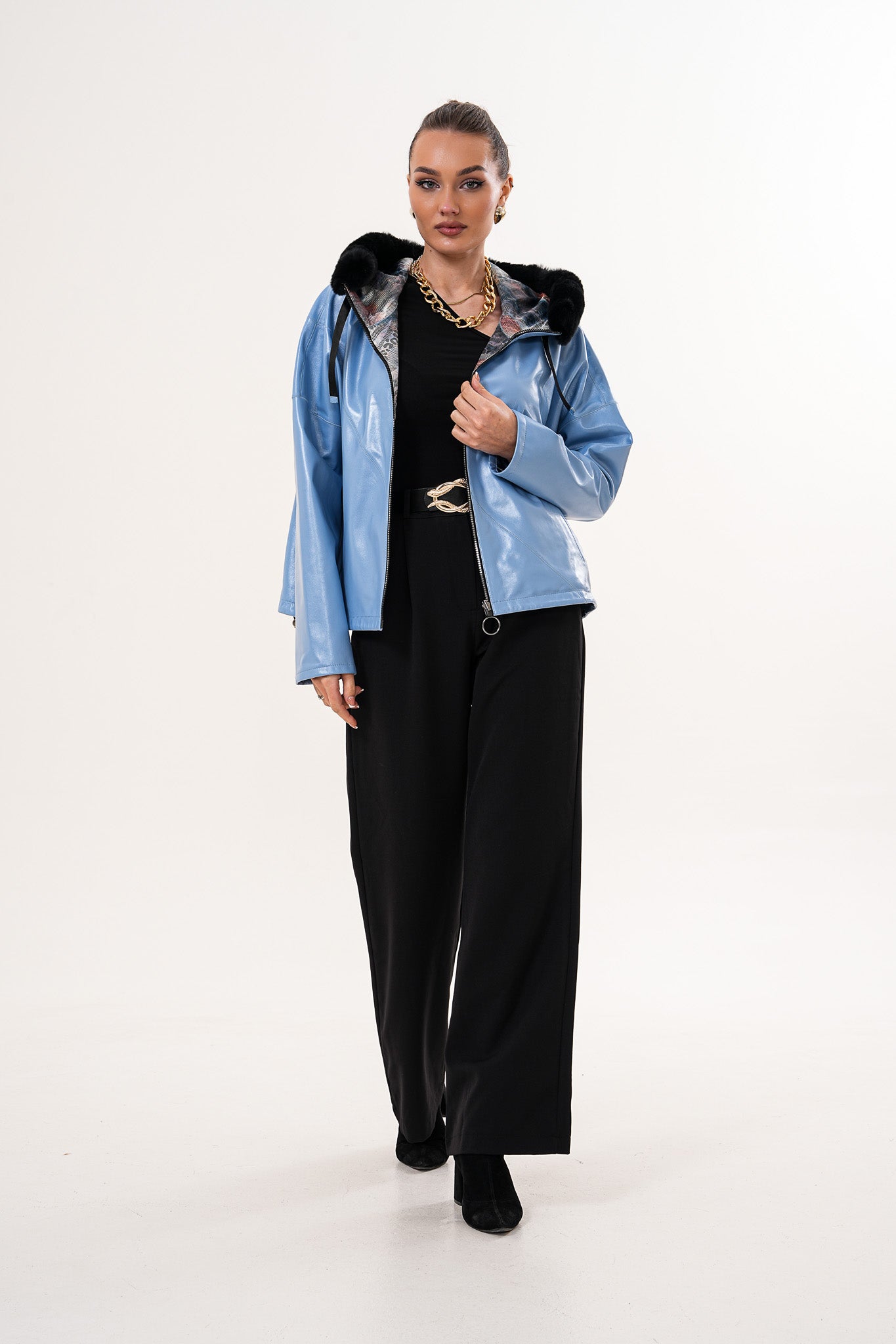 The Velora Sky Blue Reversible Lambskin Leather Jacket - Vinci Leather