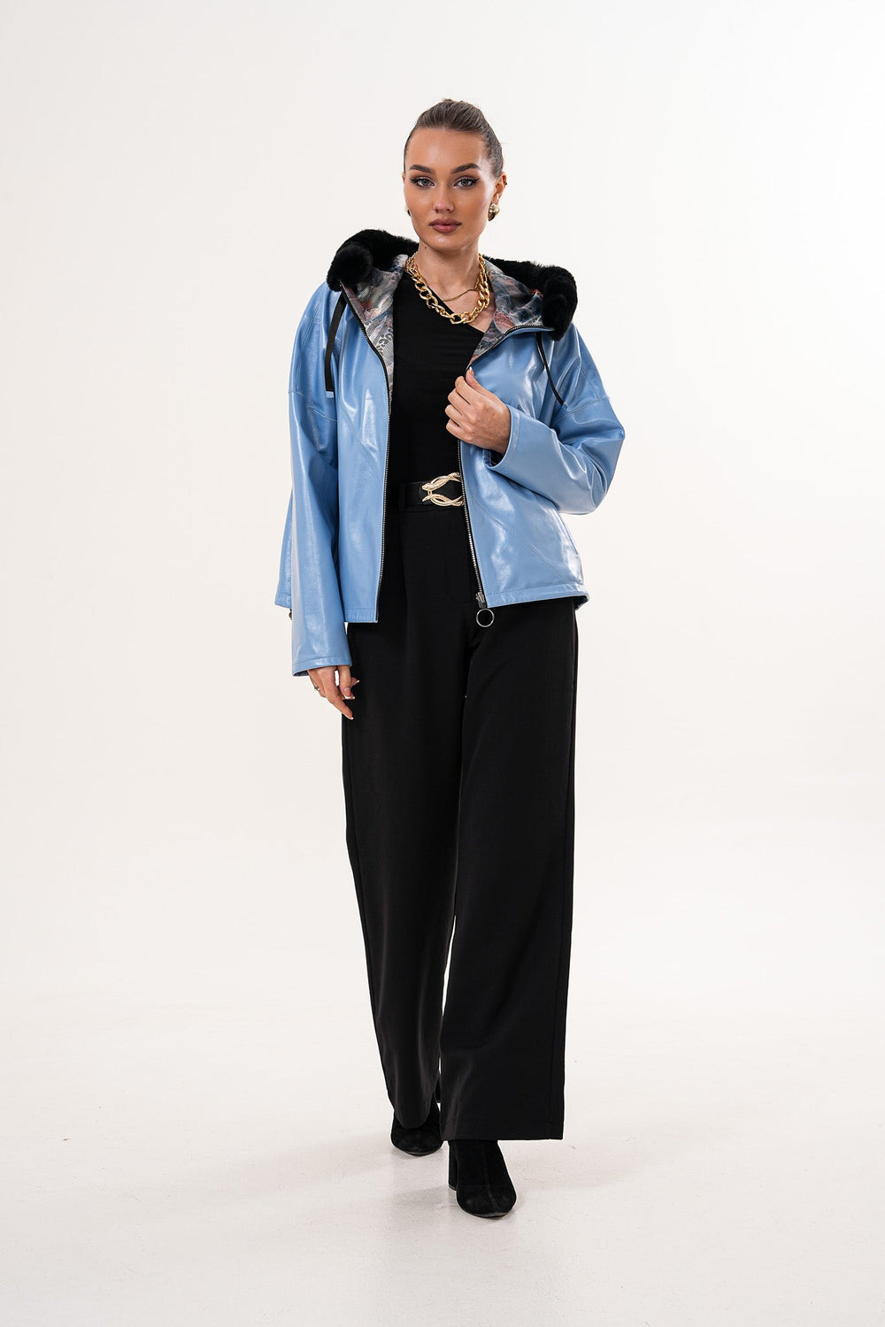 The Velora Sky Blue Reversible Lambskin Leather Jacket - Vinci Leather